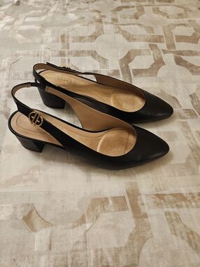 Cole Haan Black Leather Go To Slingback Block Heel Mules